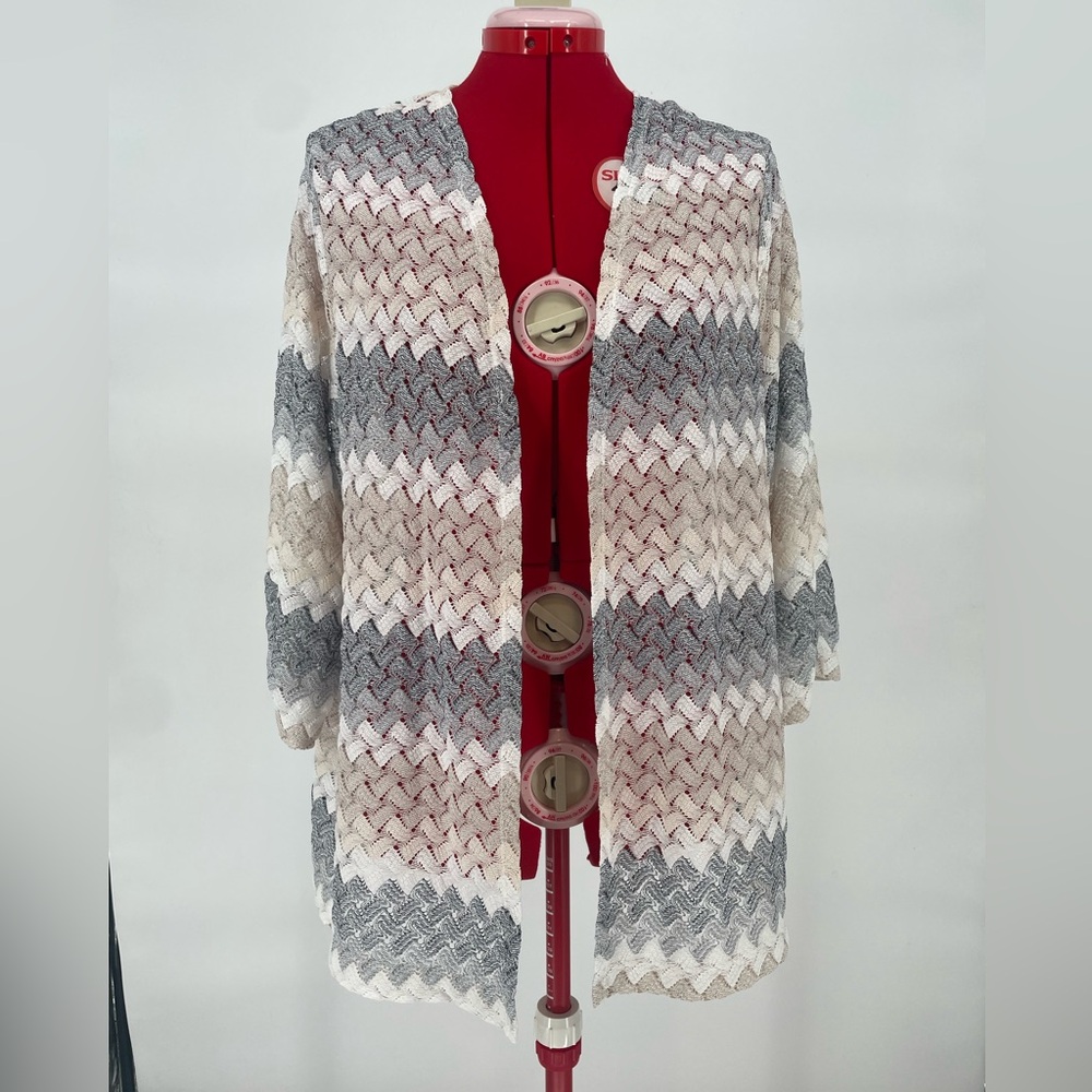2FOR$20 Alfred Dunner Crocheted Style Color Block Striped Cardigan / Duster - Picture 3 of 8